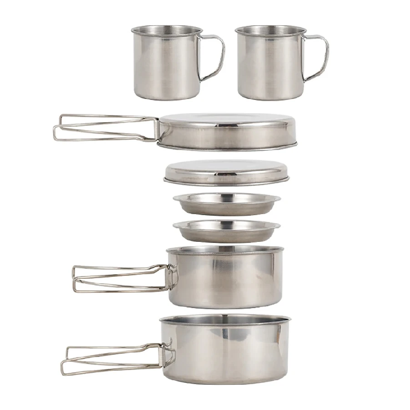 Camping Cooking Pot Stainless Steel - 8 stks/set Camping Kookgerei Mess Kit