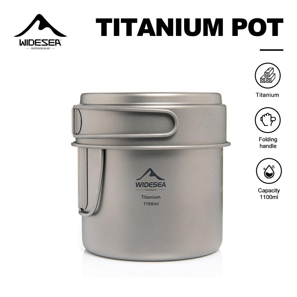 Camping Cooking Pan Set - Widesea Ultralight Titanium Campingpot 1100ml Opvouwbaar