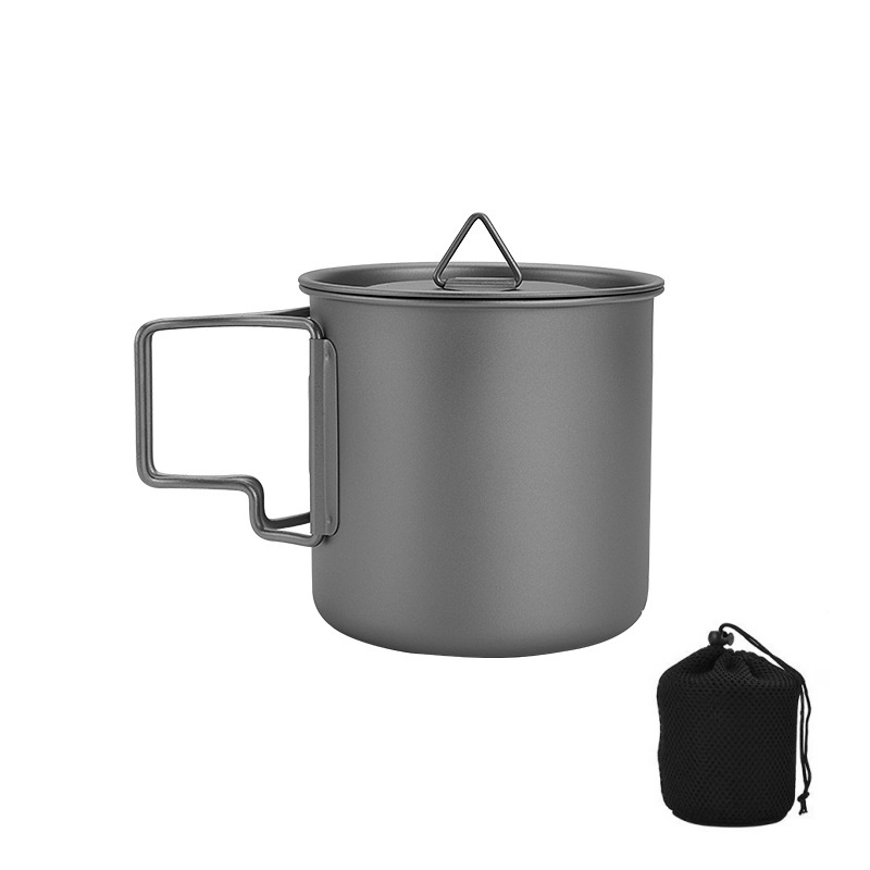 Camping Cooking Ware Set - Titanium kampeermok met inklapbaar handvat, lichtgewicht,