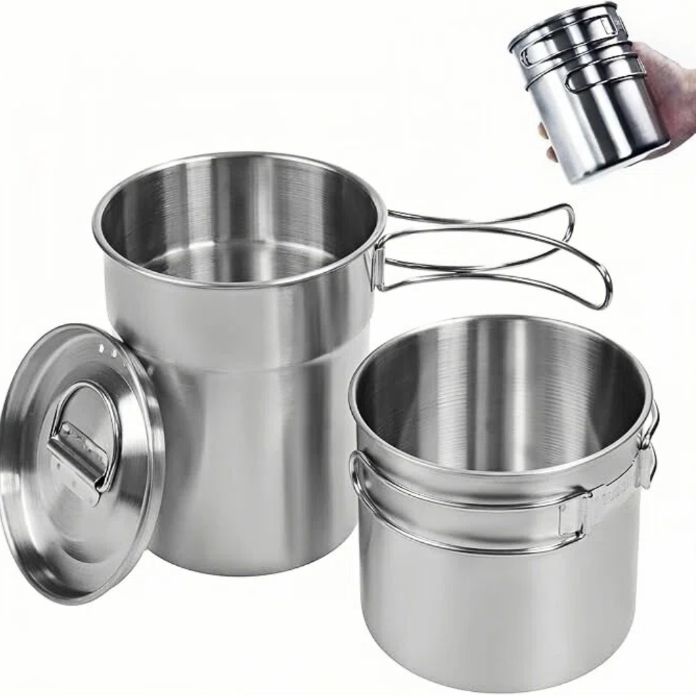 Camping Cooking Pot Stainless Steel - Opvouwbare campingbekers, campingpotten, kookgerei, 304-voedselveilige outdoor
