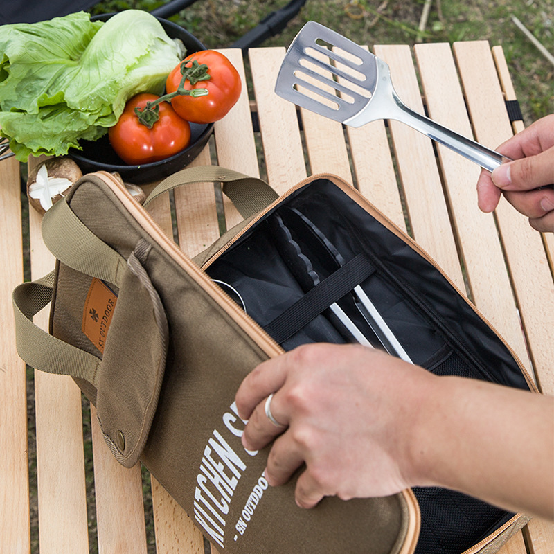 Camping Cooking Pan Set - 8-delige campingkeukenset met draagtas, outdoor reisbestek