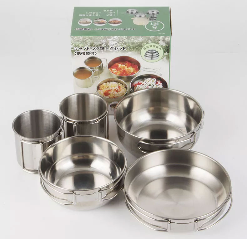 Camping Cooking Ware Set - Opvouwbare 5-delige bekers Keukenpotten en pannensets