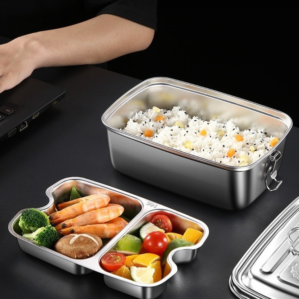 Camping Cooking Stove - Dubbellaagse roestvrijstalen lunchbox Verdeeld lekvrije magnetron