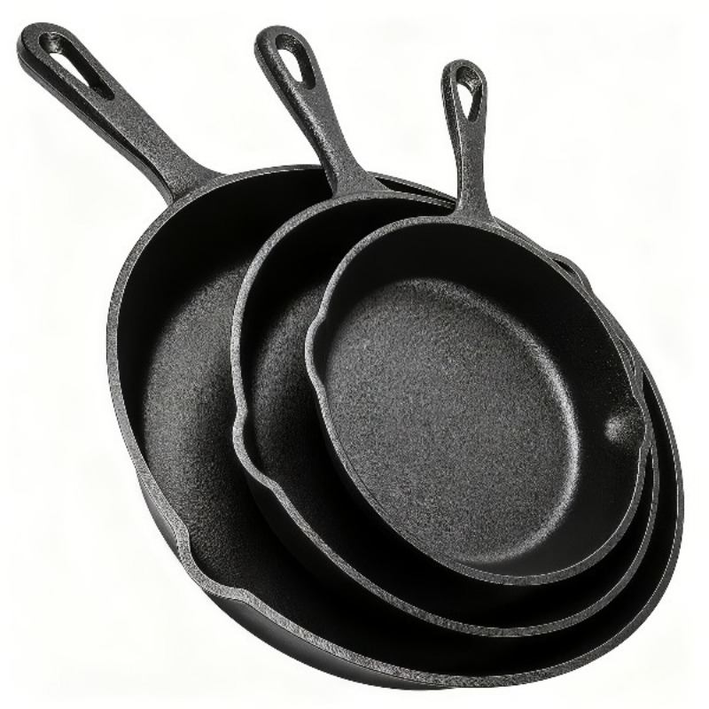 Camping Cooking Without Gas - 3-delige gietijzeren koekenpanset 6/8/10 inch, voorgekruide