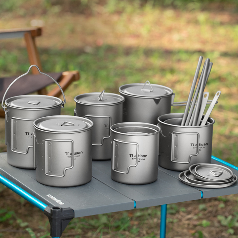 Camping Cooking Pan Set - Tiartisan Outdoor Titanium Lichtgewicht Draagbare Thee