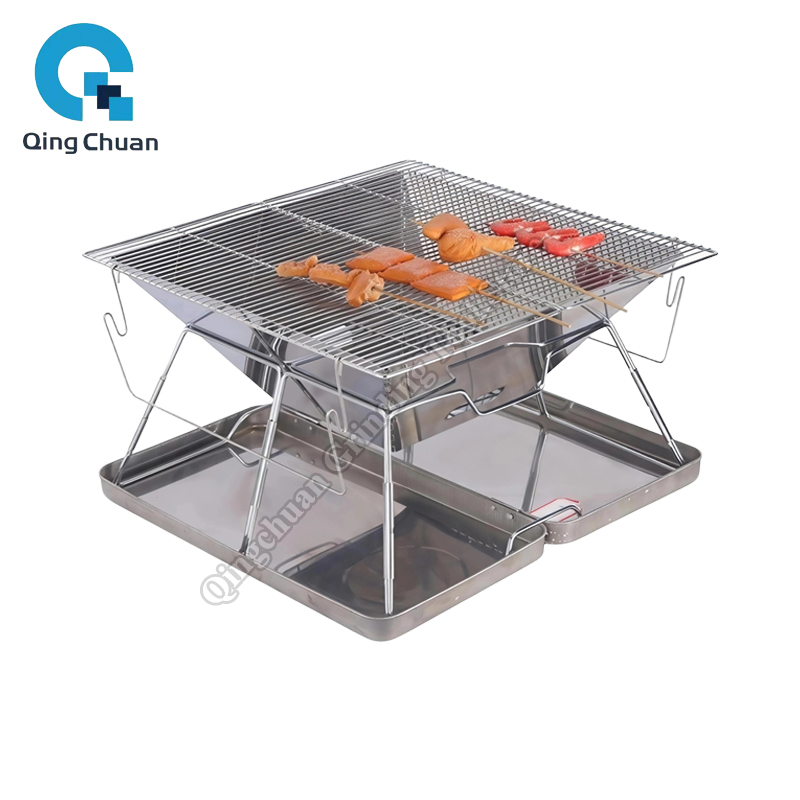 Camping Cooking Fire Stove - Campinggrill Houtskoolfornuis Opvouwbare roestvrijstalen vuurplaatsgrill Backpacken