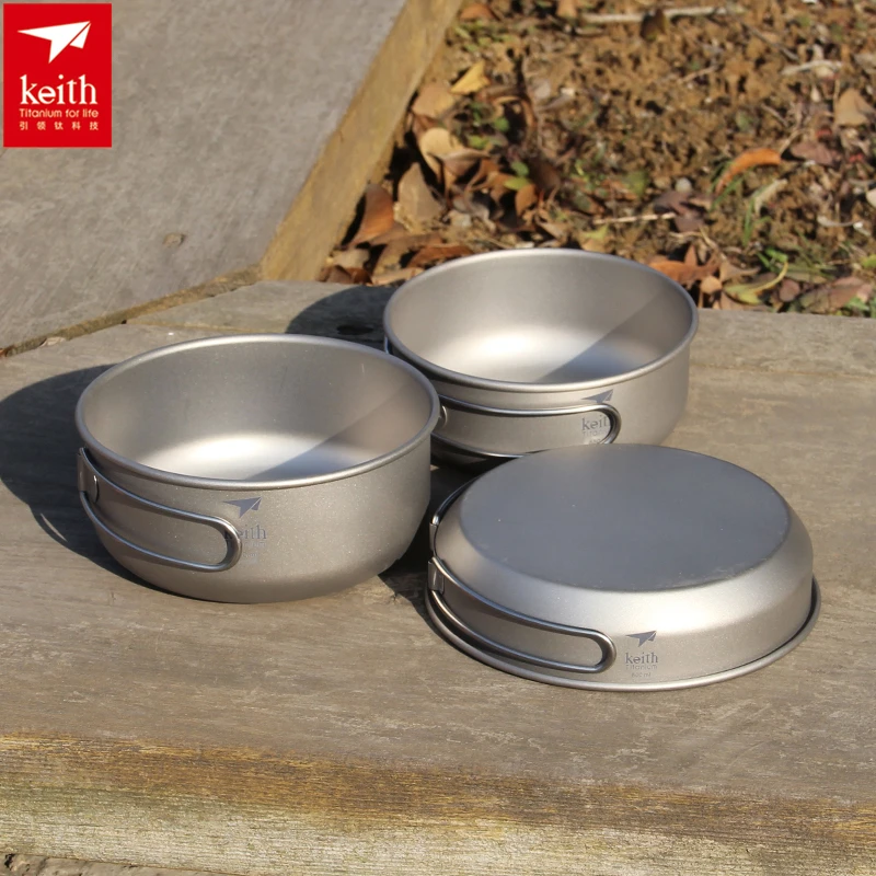 Camping Cooking Pan Set - Keith 3PCS Titanium Kookgerei Pannen Kommen