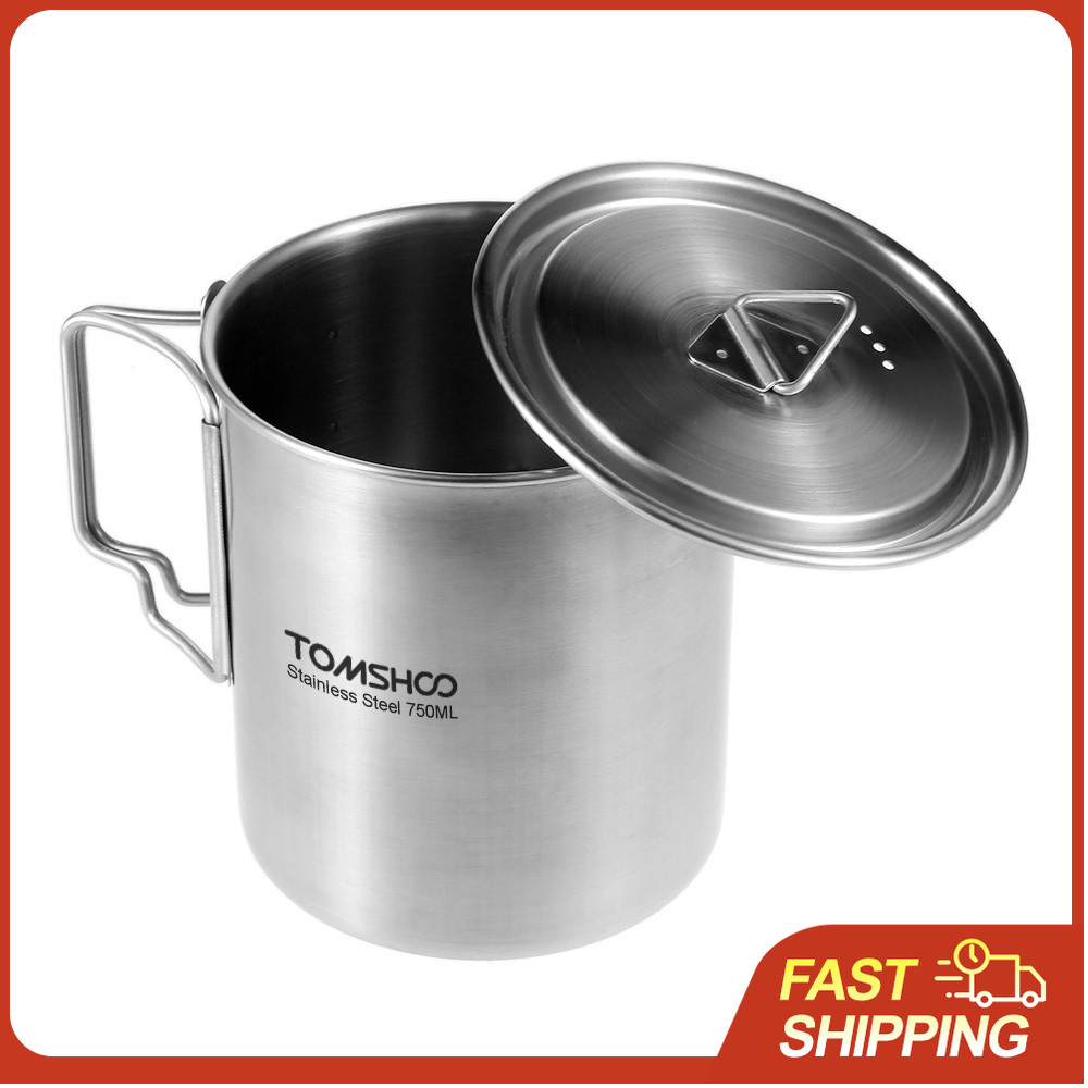 Camping Cooking Pot Stainless Steel - TOMSHOO 750ml roestvrijstalen pot, draagbare watermok,