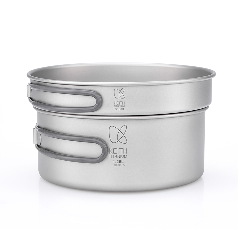 Camping Cooking Pan Set - KEITH Pure Titanium 2-delige kookset (800ml+1250ml),