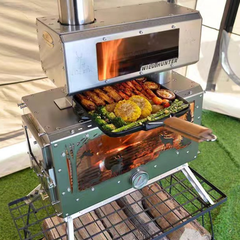 Camping Cooking Stove - Campinghaard met 2-zijdige vuurobservatie, verwarming en