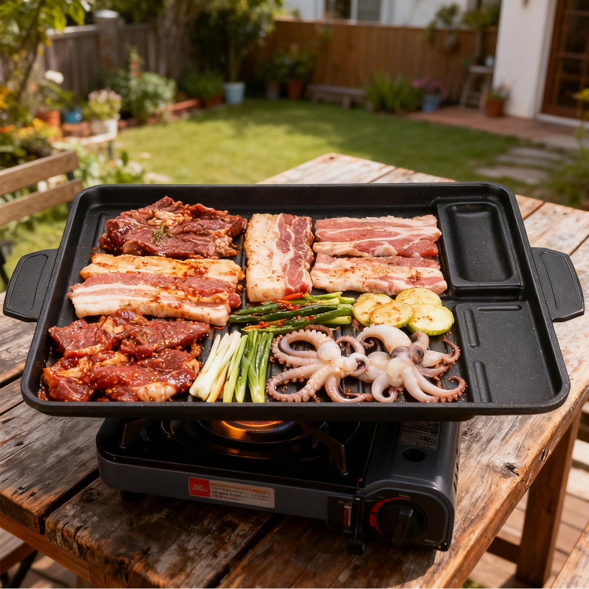 Camping Cooking Cupboard - Koreaanse grillplaat van aluminium met titaniumcoating,