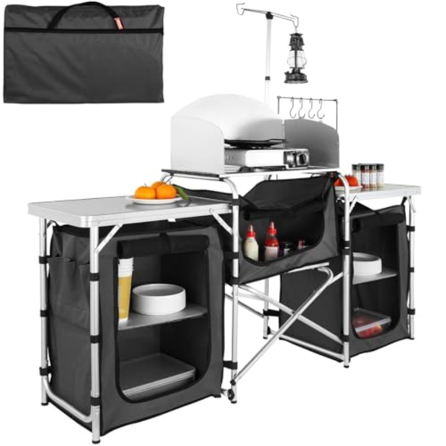 Camping Cooking Cupboard - Campingkeukentafel, opvouwbare buitenkooktafel met opbergtas, aluminium