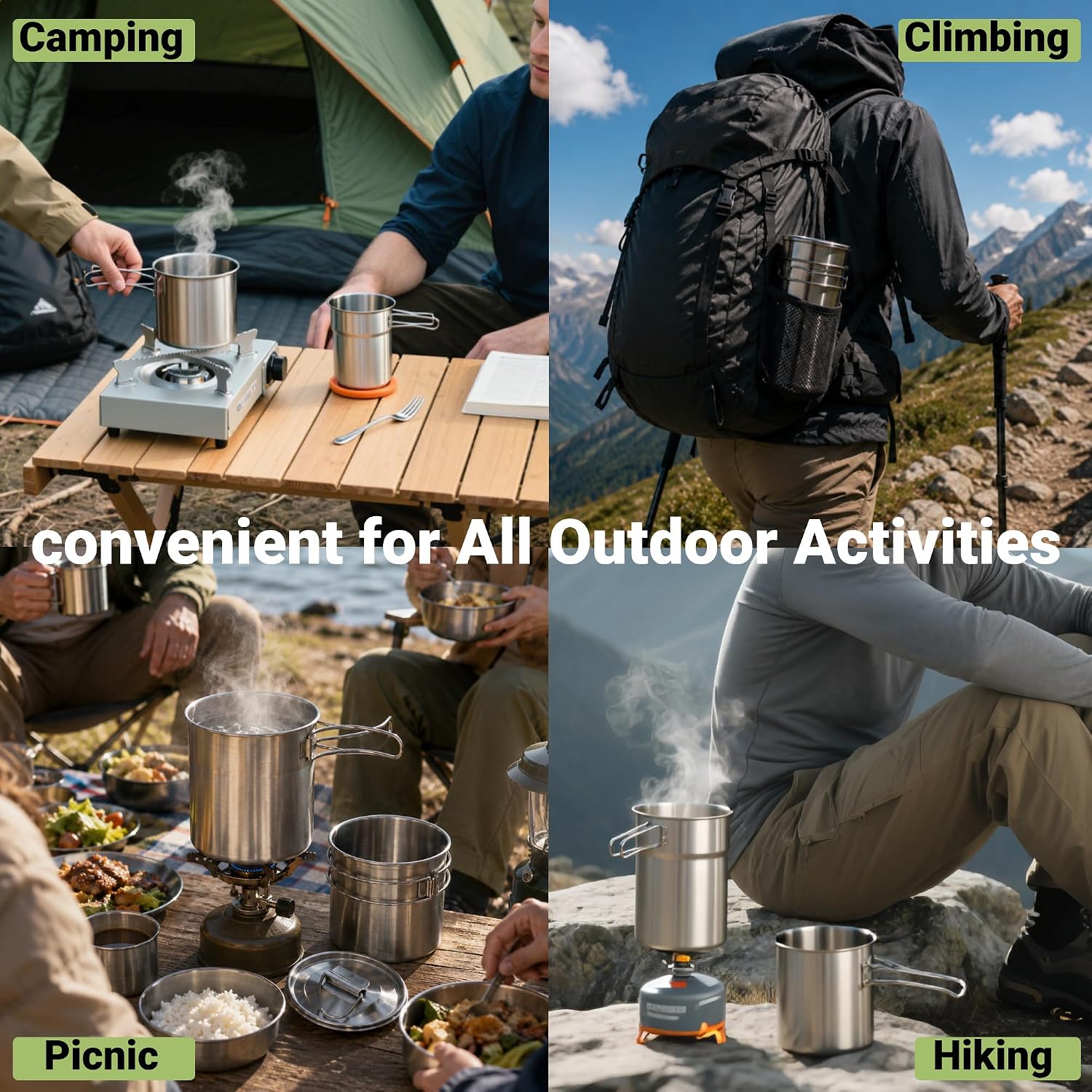 Opvouwbare campingbekers, camp - Camping Cooking Pot Stainless Steel recensie en prijs