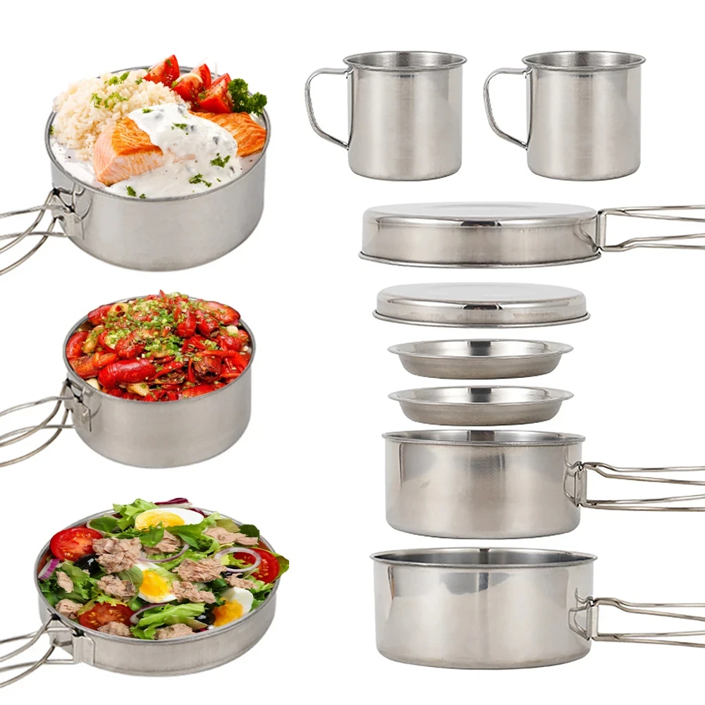 8 stks/set Camping Kookgerei M - Camping Cooking Pot Stainless Steel recensie en prijs